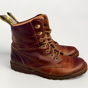 Dr. Martens Tobias Boots Brown Greasy Lamper Leather Mens Size 10 AW004 Vibram